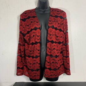 Dressbarn Red and Black Lace Cardigan sequins size 14
